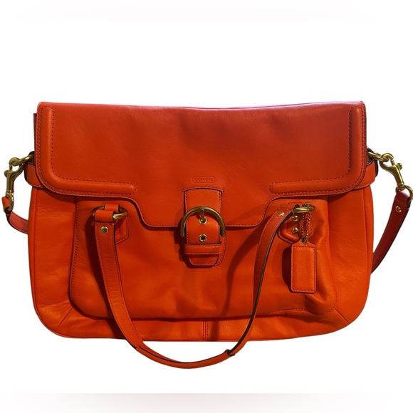 Coach Campbell orange Leather Eva Flap Satchel - Picture 1 of 10